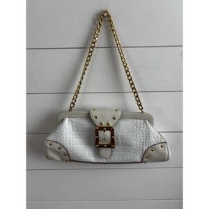 Michael Kors Vintage Leather Clutch Croc Embossed With Gold Chain Shoulder Strap